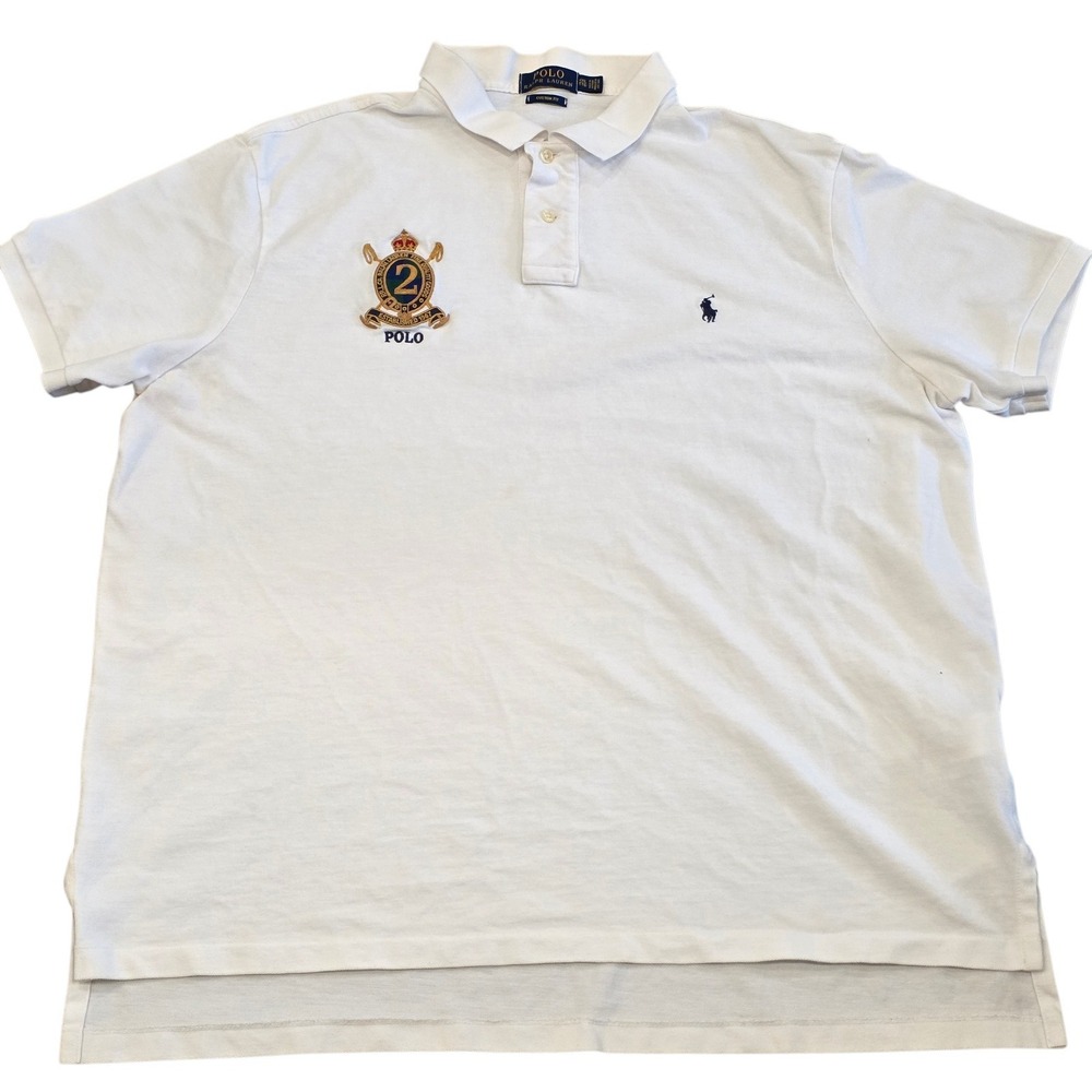 Polo Ralph Lauren White Polo Shirt With Crest Mens 2XL Custom Fit Short Sleeve